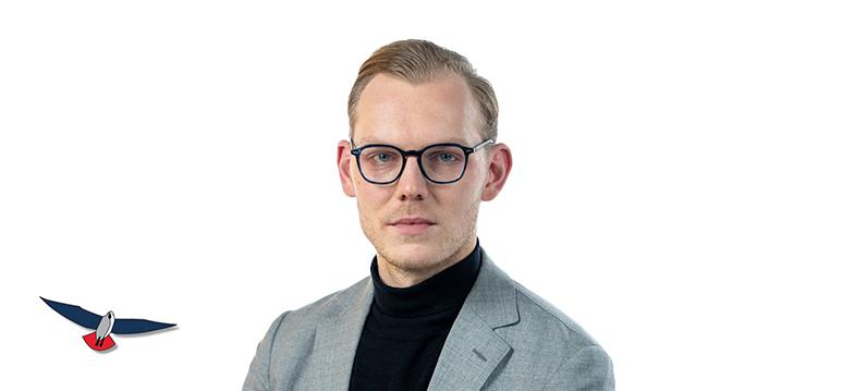 Portretfoto Reinder Blaauw met partijlogo PVV