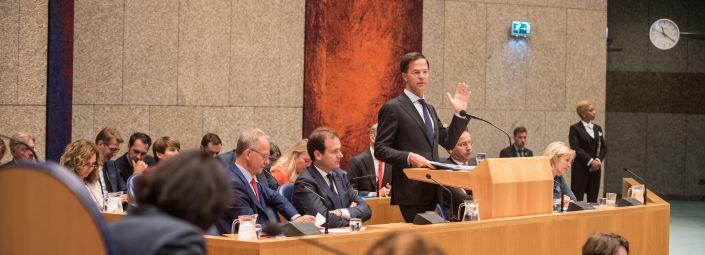 Het kabinet-Rutte II tijdens de Algemene Politieke Beschouwingen op donderdag 22 september 2016. Het kabinet is sinds 14 maart 2017 demissionair.