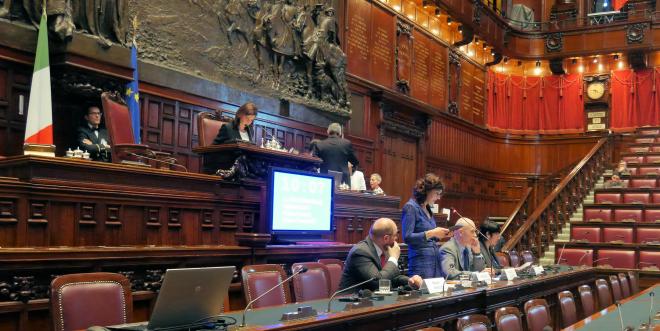 Kamervoorzitter Anouchka van Miltenburg geeft een keynote lezing tijdens de conferentie van Voorzitters van parlementen van de Europese Unie in de Palazzo Montecitorio van het Huis van Afgevaardigden in Rome.
